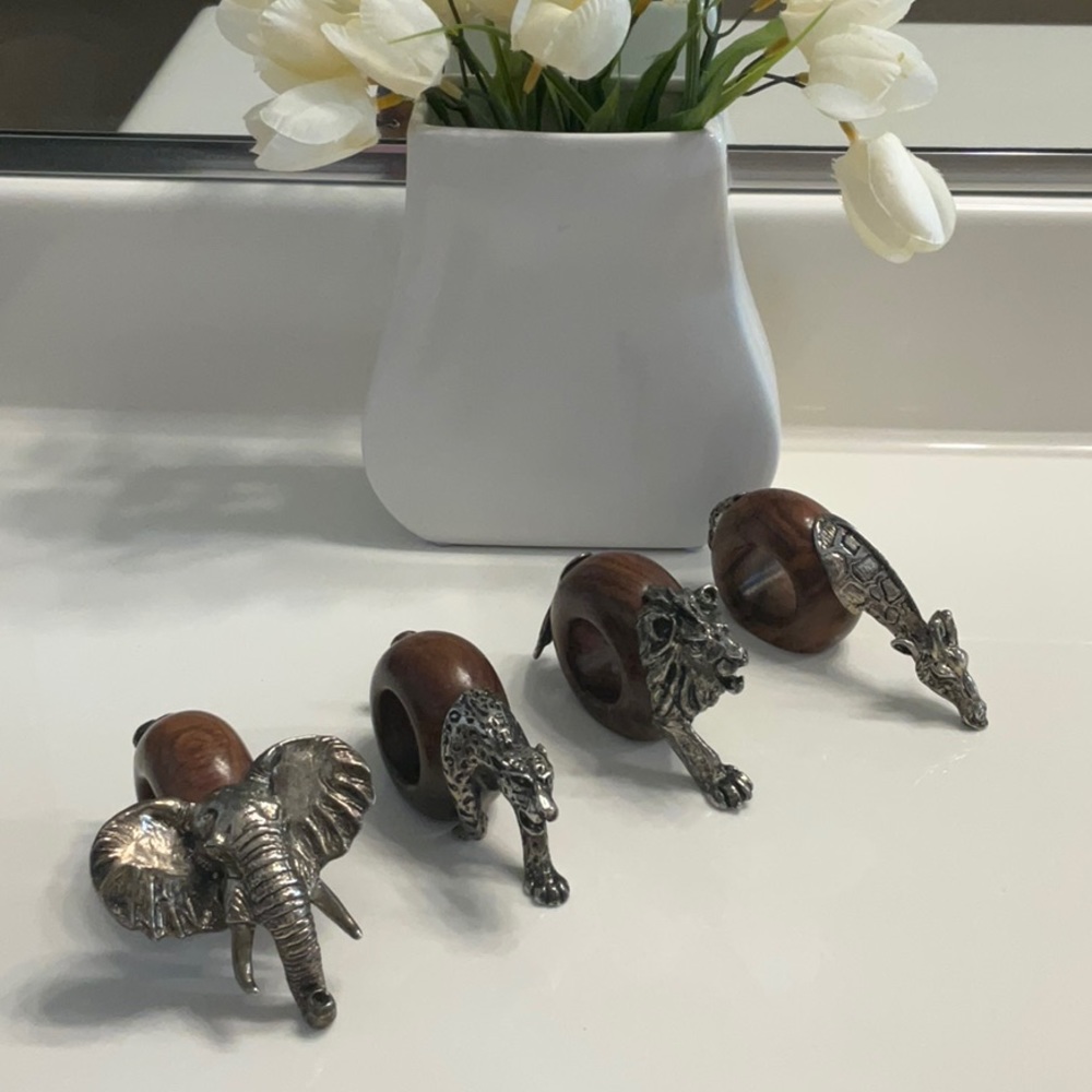 - Makoulpa Wood and Pewter Safari Napkin Rings